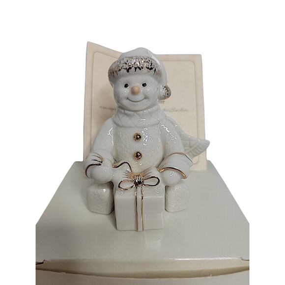 Lenox Snowman Figurine 24k Gold Accents Gift Box & COA Santa Hat Holiday Decor - Picture 2 of 7